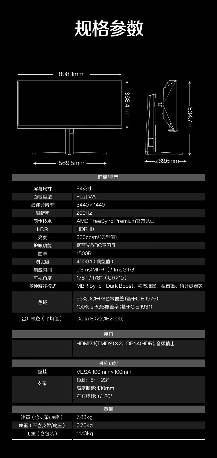 AOC CU34G4H 规格参数